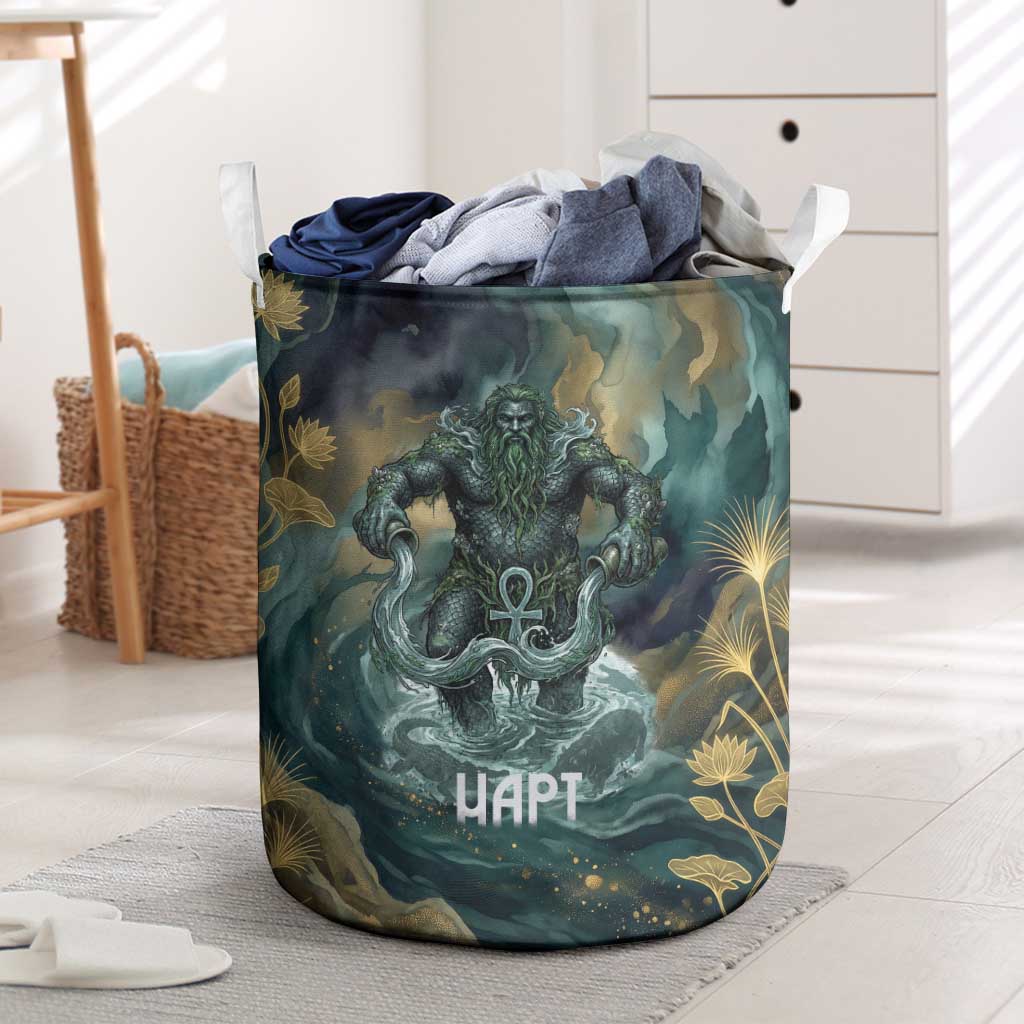Egyptian Hapi Laundry Basket God of the Nile Ankh Symbol Lotus Flowers and Sacred River Energy