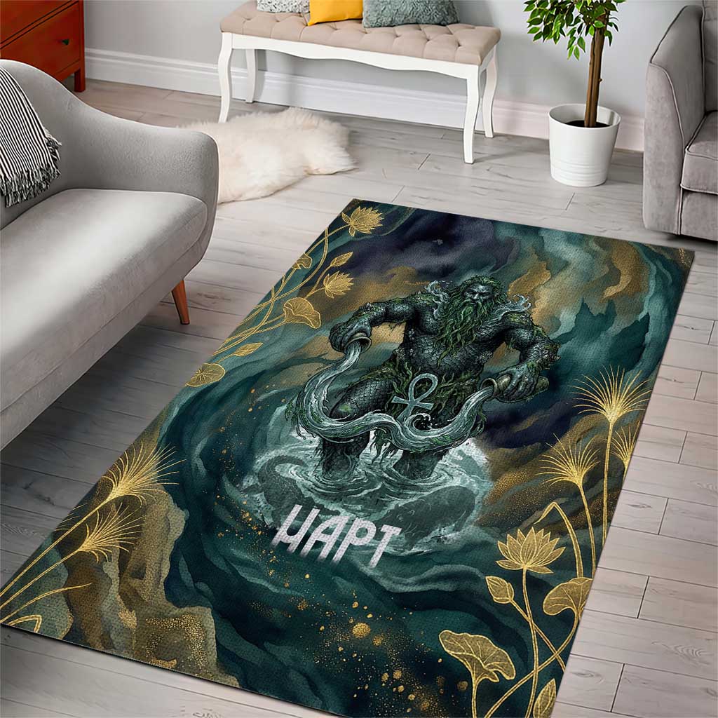 Egyptian Hapi Area Rug God of the Nile Ankh Symbol Lotus Flowers and Sacred River Energy