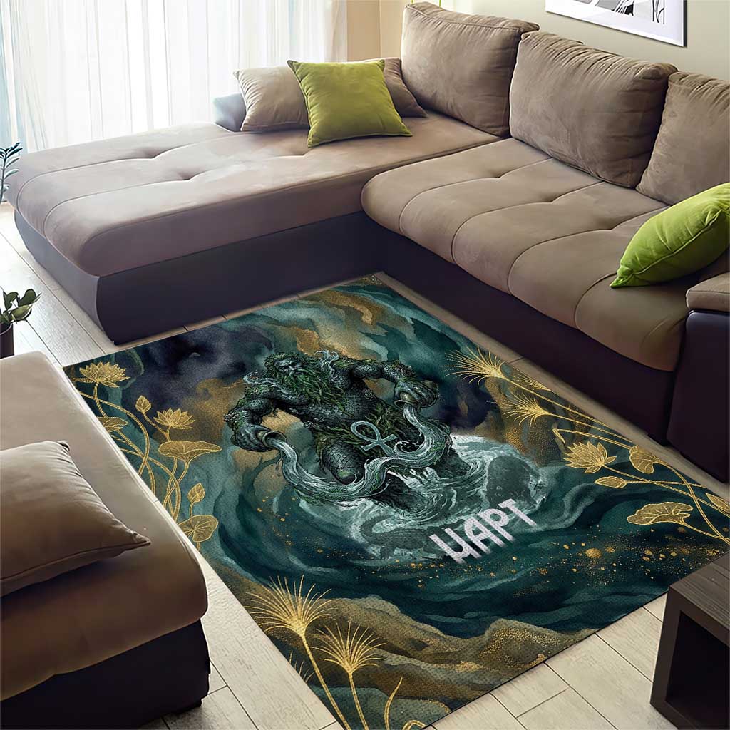 Egyptian Hapi Area Rug God of the Nile Ankh Symbol Lotus Flowers and Sacred River Energy