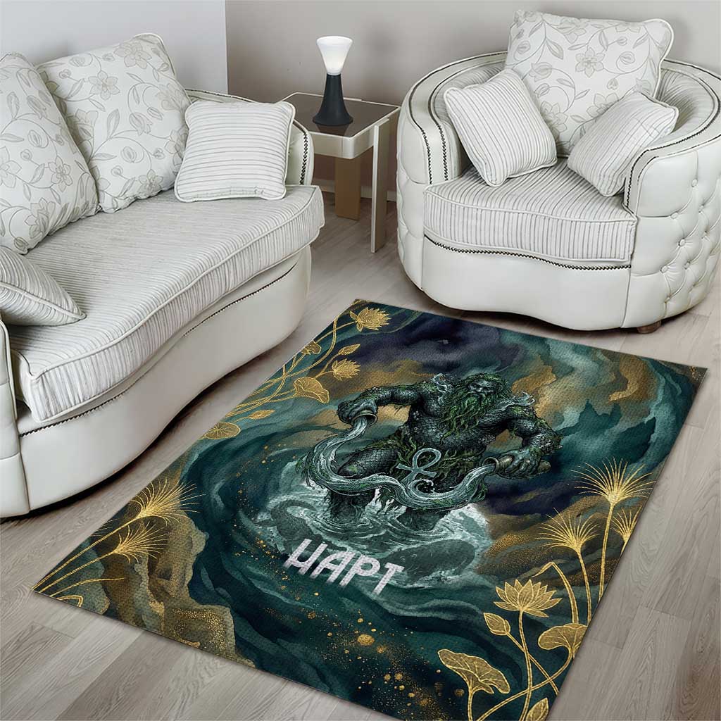 Egyptian Hapi Area Rug God of the Nile Ankh Symbol Lotus Flowers and Sacred River Energy