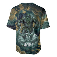 Egyptian Hapi Baseball Jersey God of the Nile Ankh Symbol Lotus Flowers and Sacred River Energy