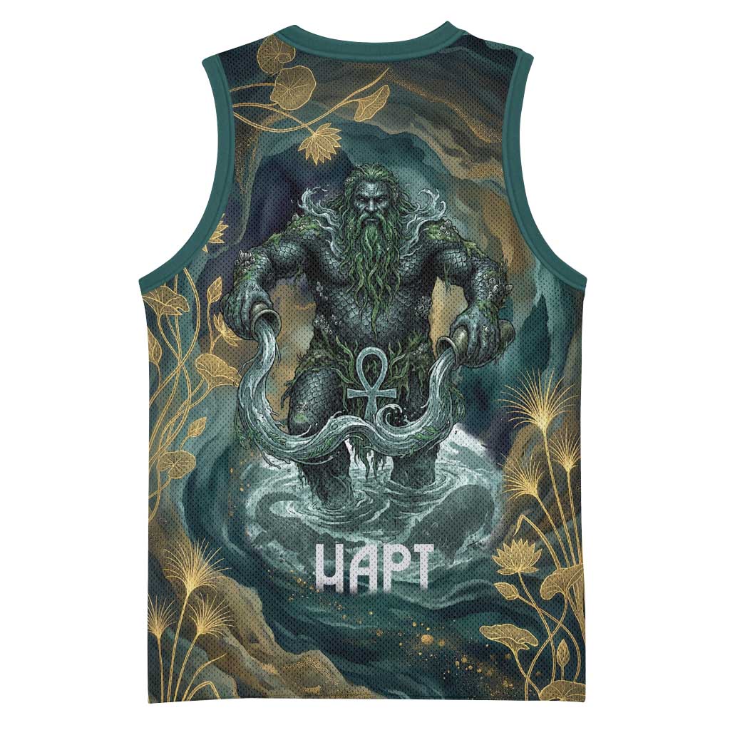 Egyptian Hapi Basketball Jersey God of the Nile Ankh Symbol Lotus Flowers and Sacred River Energy
