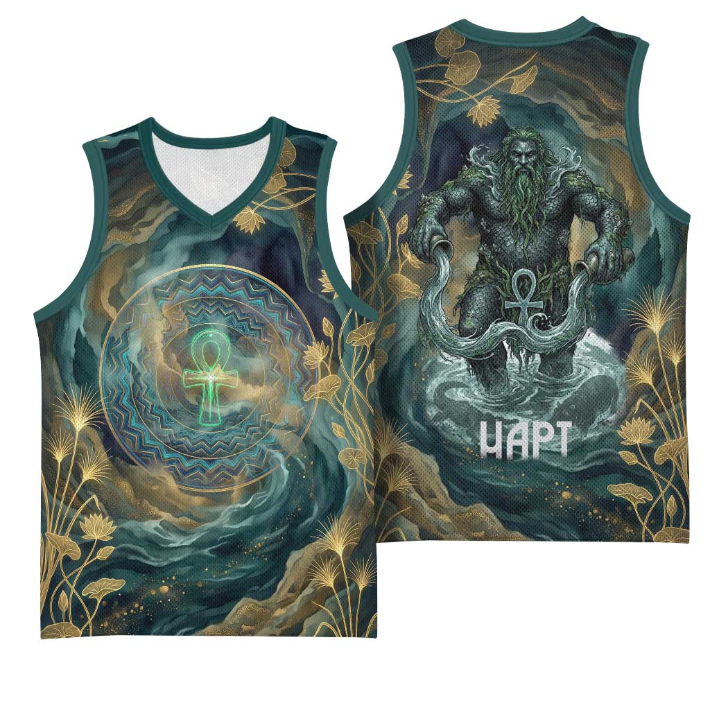 Egyptian Hapi Basketball Jersey God of the Nile Ankh Symbol Lotus Flowers and Sacred River Energy