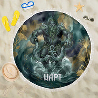 Egyptian Hapi Beach Blanket God of the Nile Ankh Symbol Lotus Flowers and Sacred River Energy