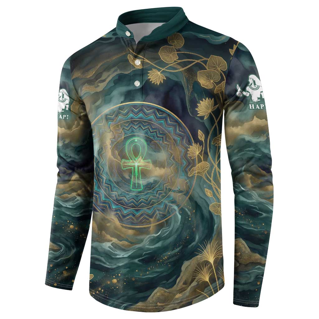 Egyptian Hapi Button Sweatshirt God of the Nile Ankh Symbol Lotus Flowers and Sacred River Energy