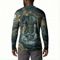 Egyptian Hapi Button Sweatshirt God of the Nile Ankh Symbol Lotus Flowers and Sacred River Energy