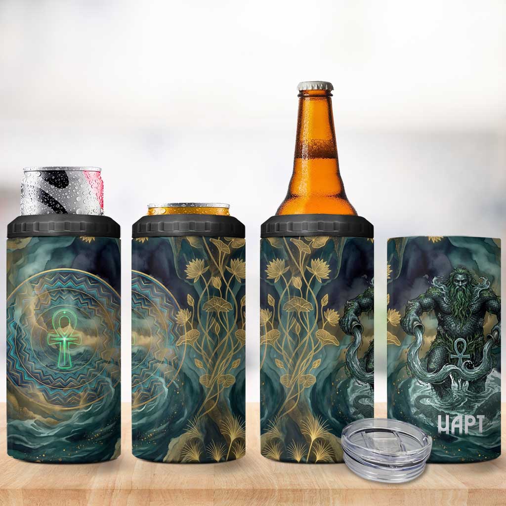 Egyptian Hapi 4 in 1 Can Cooler Tumbler God of the Nile Ankh Symbol Lotus Flowers and Sacred River Energy