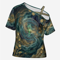 Egyptian Hapi Cross Shoulder Shirt God of the Nile Ankh Symbol Lotus Flowers and Sacred River Energy