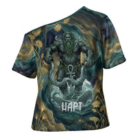 Egyptian Hapi Cross Shoulder Shirt God of the Nile Ankh Symbol Lotus Flowers and Sacred River Energy