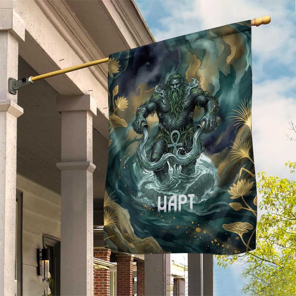 Egyptian Hapi Garden Flag God of the Nile Ankh Symbol Lotus Flowers and Sacred River Energy