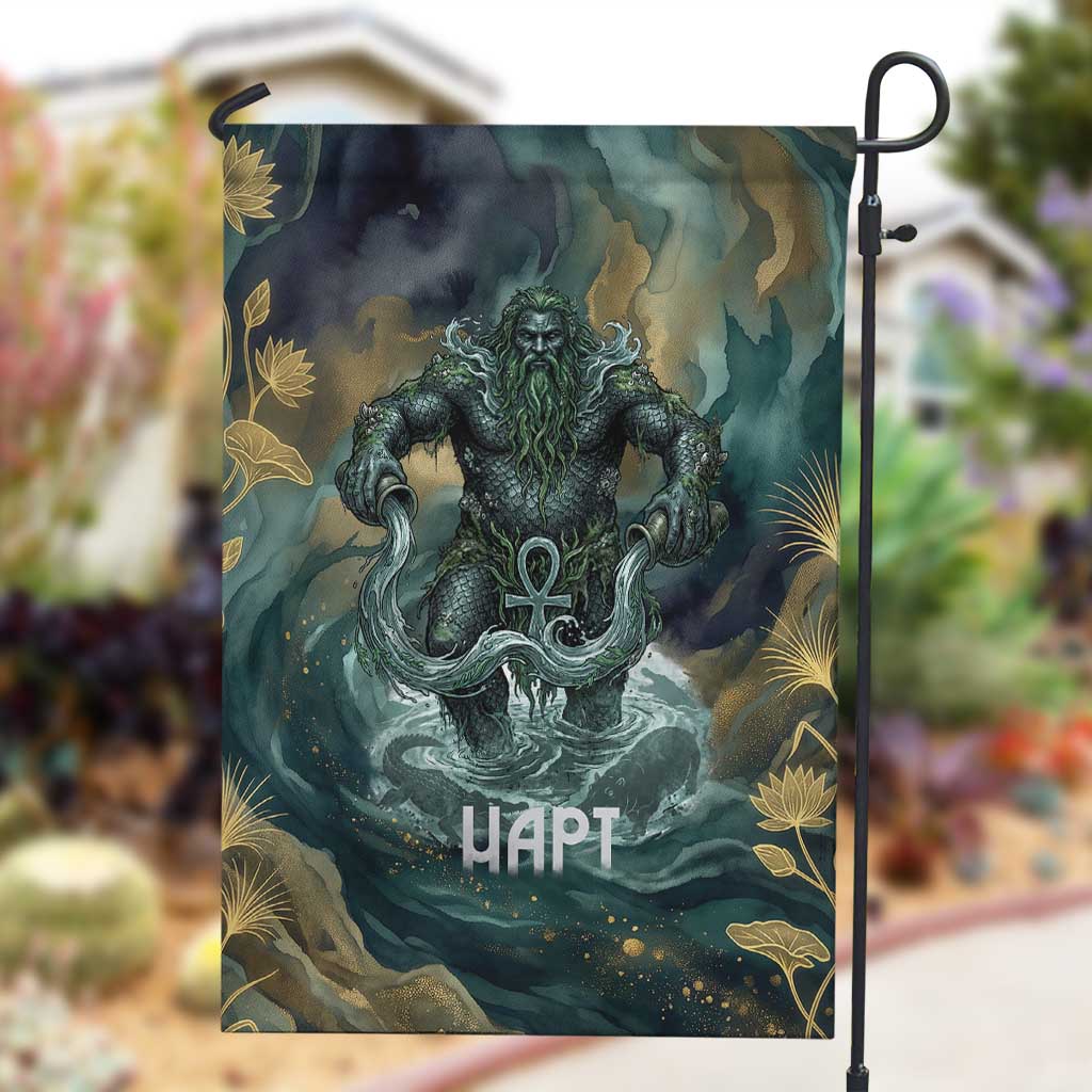 Egyptian Hapi Garden Flag God of the Nile Ankh Symbol Lotus Flowers and Sacred River Energy