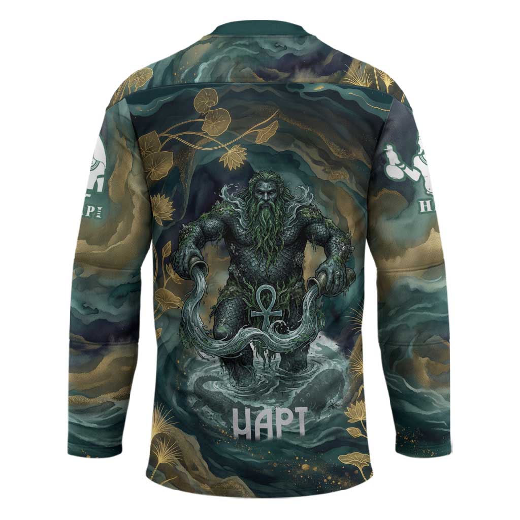 Egyptian Hapi Hockey Jersey God of the Nile Ankh Symbol Lotus Flowers and Sacred River Energy