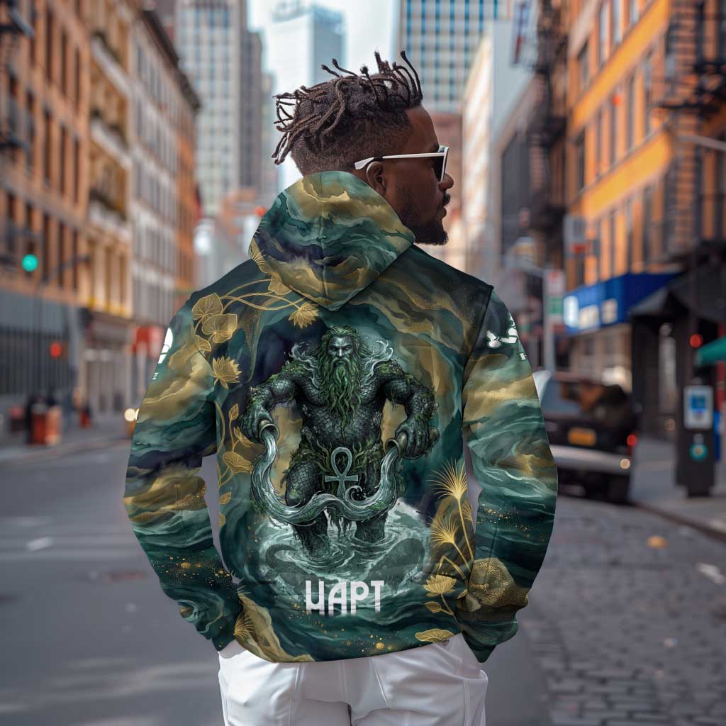 Egyptian Hapi Hoodie God of the Nile Ankh Symbol Lotus Flowers and Sacred River Energy