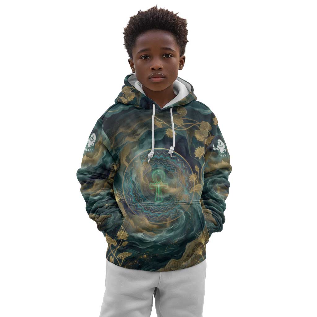 Egyptian Hapi Kid Hoodie God of the Nile Ankh Symbol Lotus Flowers and Sacred River Energy