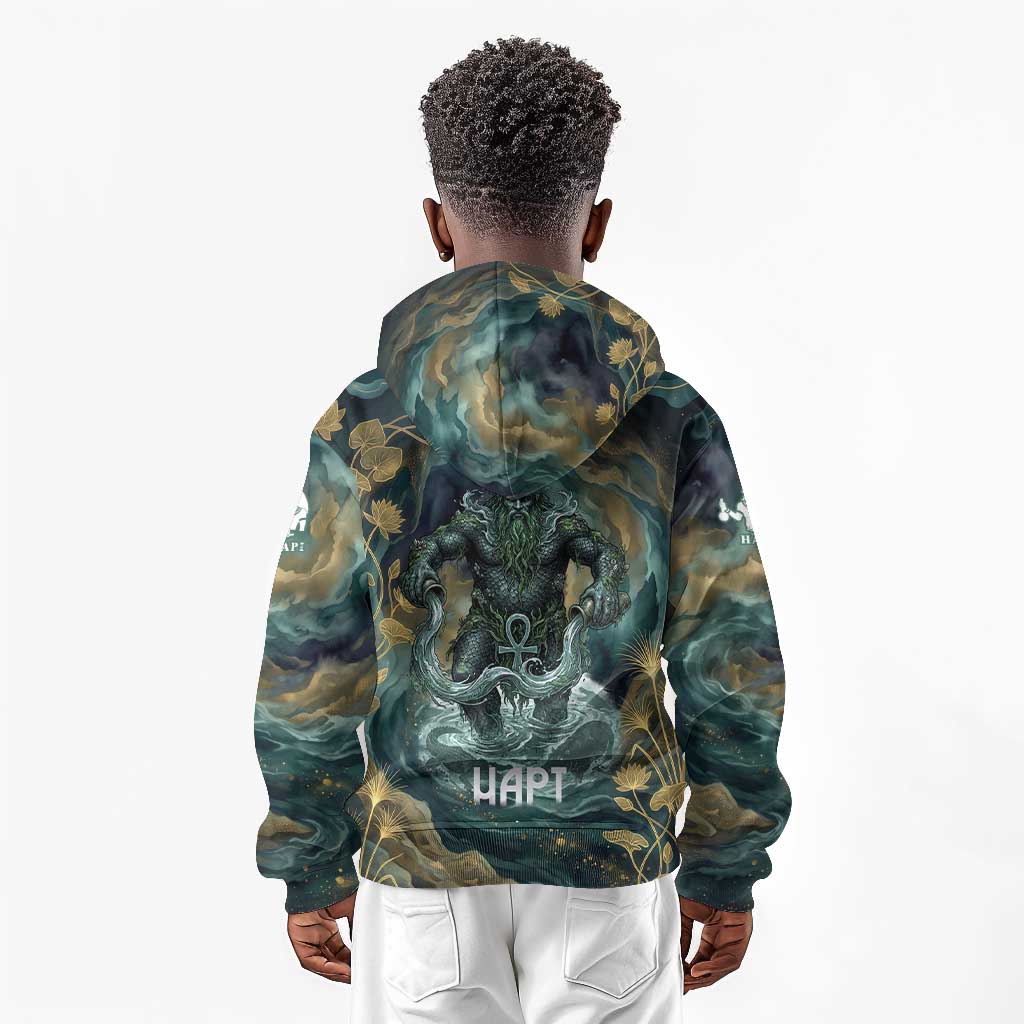 Egyptian Hapi Kid Hoodie God of the Nile Ankh Symbol Lotus Flowers and Sacred River Energy