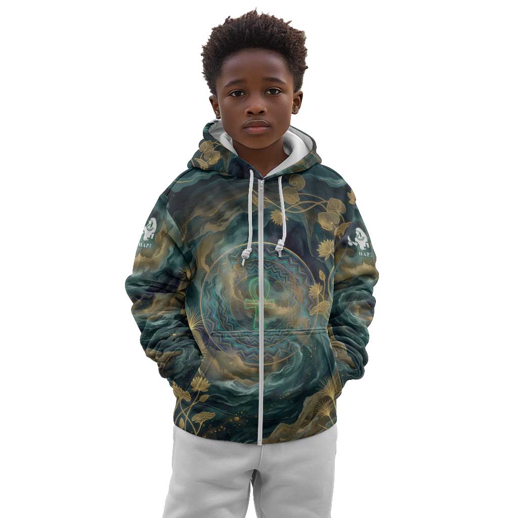 Egyptian Hapi Kid Hoodie God of the Nile Ankh Symbol Lotus Flowers and Sacred River Energy