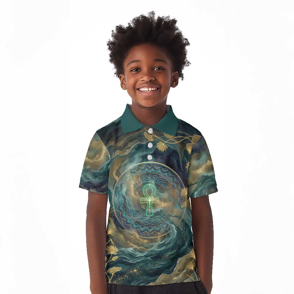 Egyptian Hapi Kid Polo Shirt God of the Nile Ankh Symbol Lotus Flowers and Sacred River Energy