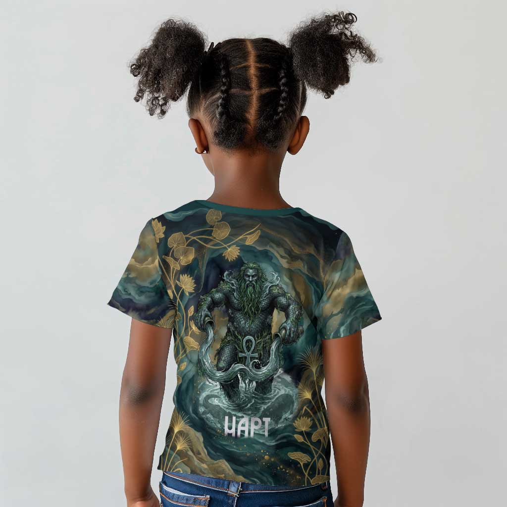 Egyptian Hapi Kid T shirt God of the Nile Ankh Symbol Lotus Flowers and Sacred River Energy