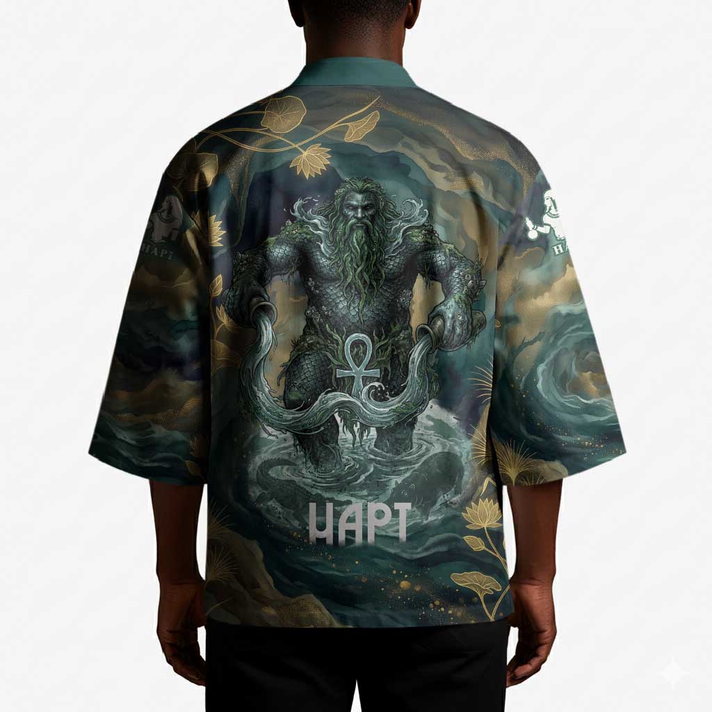 Egyptian Hapi Kimono God of the Nile Ankh Symbol Lotus Flowers and Sacred River Energy