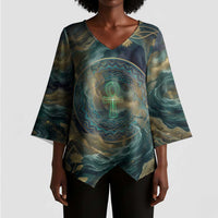 Egyptian Hapi Kimono Sleeve Blouse God of the Nile Ankh Symbol Lotus Flowers and Sacred River Energy