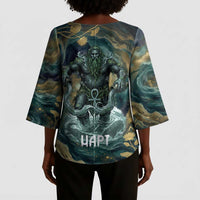 Egyptian Hapi Kimono Sleeve Blouse God of the Nile Ankh Symbol Lotus Flowers and Sacred River Energy