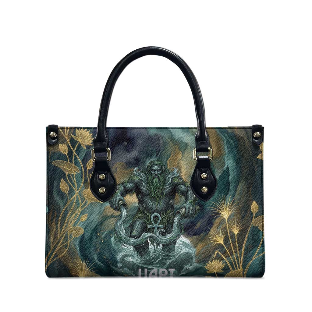 Egyptian Hapi Leather Bag God of the Nile Ankh Symbol Lotus Flowers and Sacred River Energy