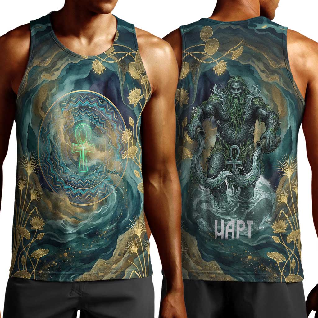 Egyptian Hapi Men Tank Top God of the Nile Ankh Symbol Lotus Flowers and Sacred River Energy