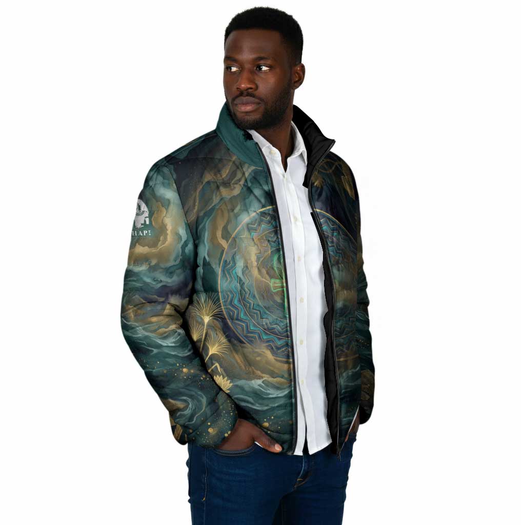 Egyptian Hapi Padded Jacket God of the Nile Ankh Symbol Lotus Flowers and Sacred River Energy