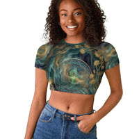 Egyptian Hapi Raglan Cropped T shirt God of the Nile Ankh Symbol Lotus Flowers and Sacred River Energy