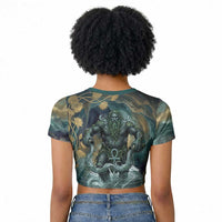 Egyptian Hapi Raglan Cropped T shirt God of the Nile Ankh Symbol Lotus Flowers and Sacred River Energy