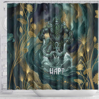 Egyptian Hapi Shower Curtain God of the Nile Ankh Symbol Lotus Flowers and Sacred River Energy
