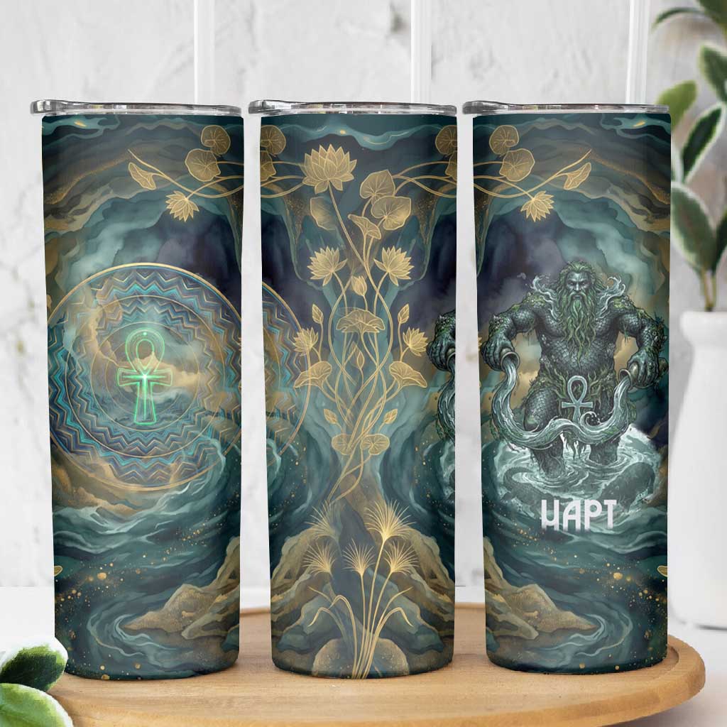 Egyptian Hapi Skinny Tumbler God of the Nile Ankh Symbol Lotus Flowers and Sacred River Energy