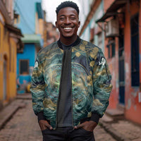 Egyptian Hapi Sleeve Zip Bomber Jacket God of the Nile Ankh Symbol Lotus Flowers and Sacred River Energy