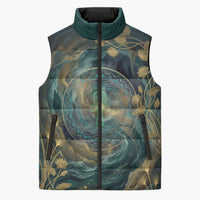 Egyptian Hapi Sleeveless Puffer Jacket God of the Nile Ankh Symbol Lotus Flowers and Sacred River Energy