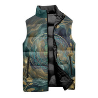 Egyptian Hapi Sleeveless Puffer Jacket God of the Nile Ankh Symbol Lotus Flowers and Sacred River Energy
