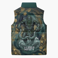 Egyptian Hapi Sleeveless Puffer Jacket God of the Nile Ankh Symbol Lotus Flowers and Sacred River Energy