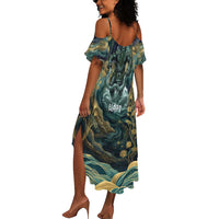 Egyptian Hapi Summer Maxi Dress God of the Nile Ankh Symbol Lotus Flowers and Sacred River Energy