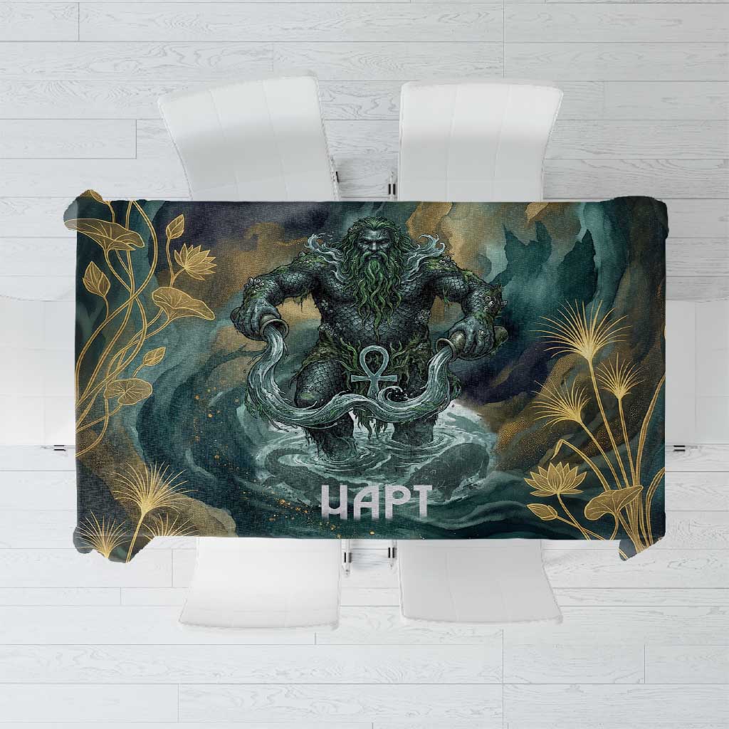 Egyptian Hapi Tablecloth God of the Nile Ankh Symbol Lotus Flowers and Sacred River Energy