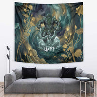 Egyptian Hapi Tapestry God of the Nile Ankh Symbol Lotus Flowers and Sacred River Energy