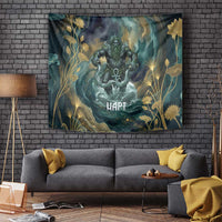 Egyptian Hapi Tapestry God of the Nile Ankh Symbol Lotus Flowers and Sacred River Energy
