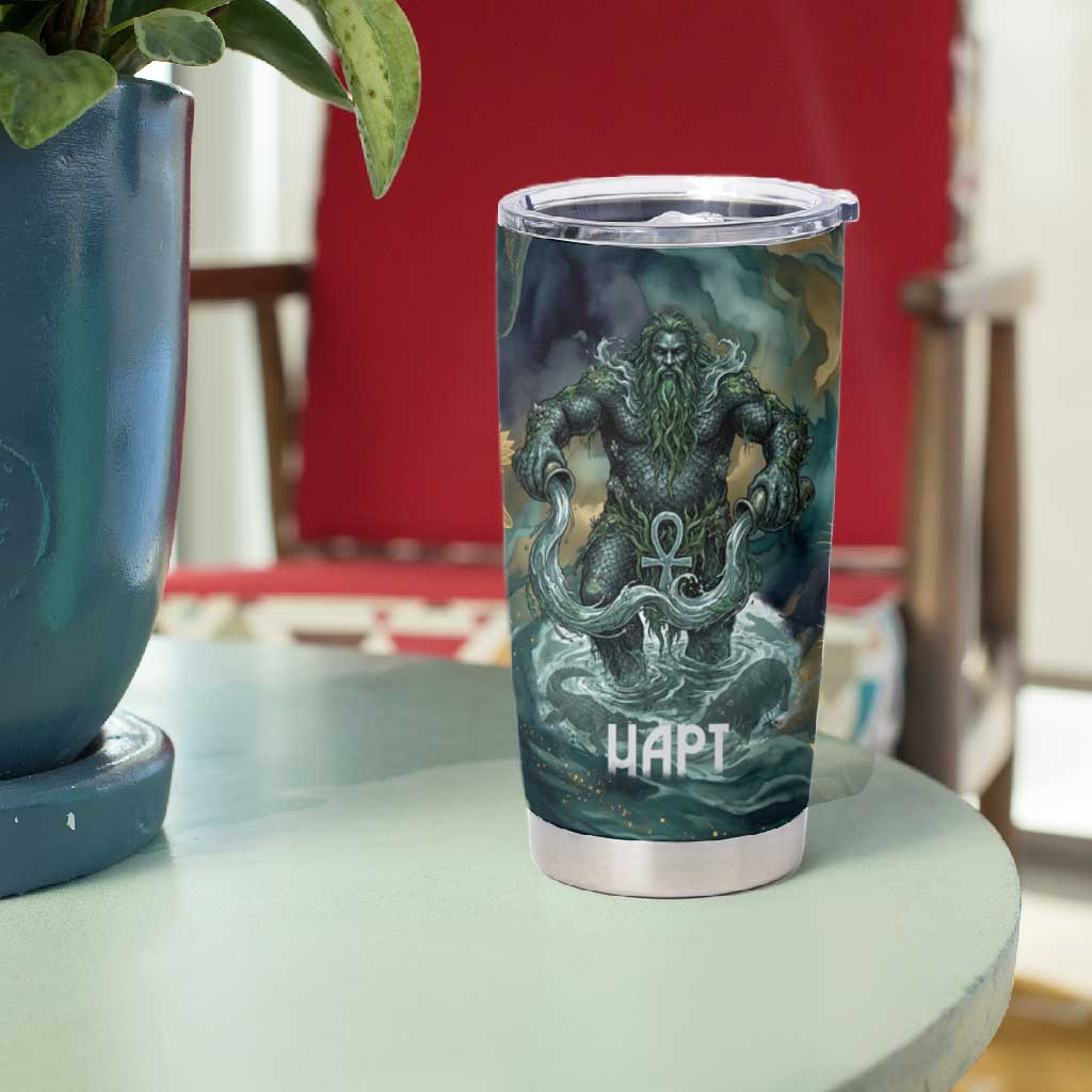 Egyptian Hapi Tumbler Cup God of the Nile Ankh Symbol Lotus Flowers and Sacred River Energy