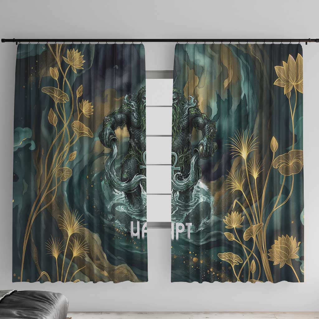Egyptian Hapi Window Curtain God of the Nile Ankh Symbol Lotus Flowers and Sacred River Energy