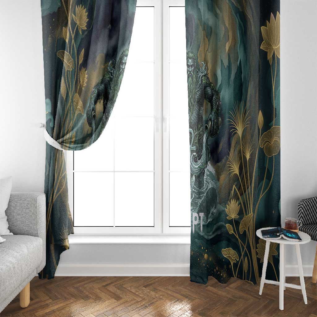 Egyptian Hapi Window Curtain God of the Nile Ankh Symbol Lotus Flowers and Sacred River Energy