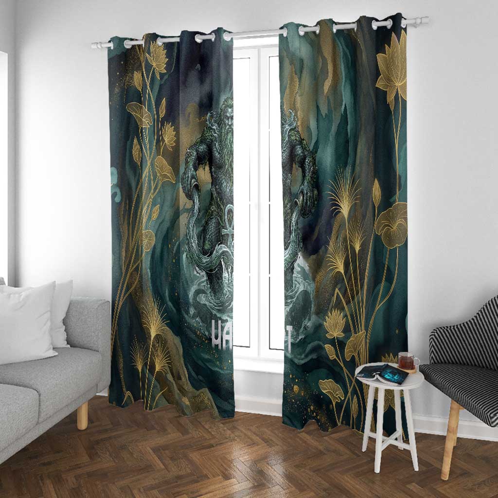 Egyptian Hapi Window Curtain God of the Nile Ankh Symbol Lotus Flowers and Sacred River Energy