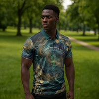 Egyptian Hapi Zipper Polo Shirt God of the Nile Ankh Symbol Lotus Flowers and Sacred River Energy