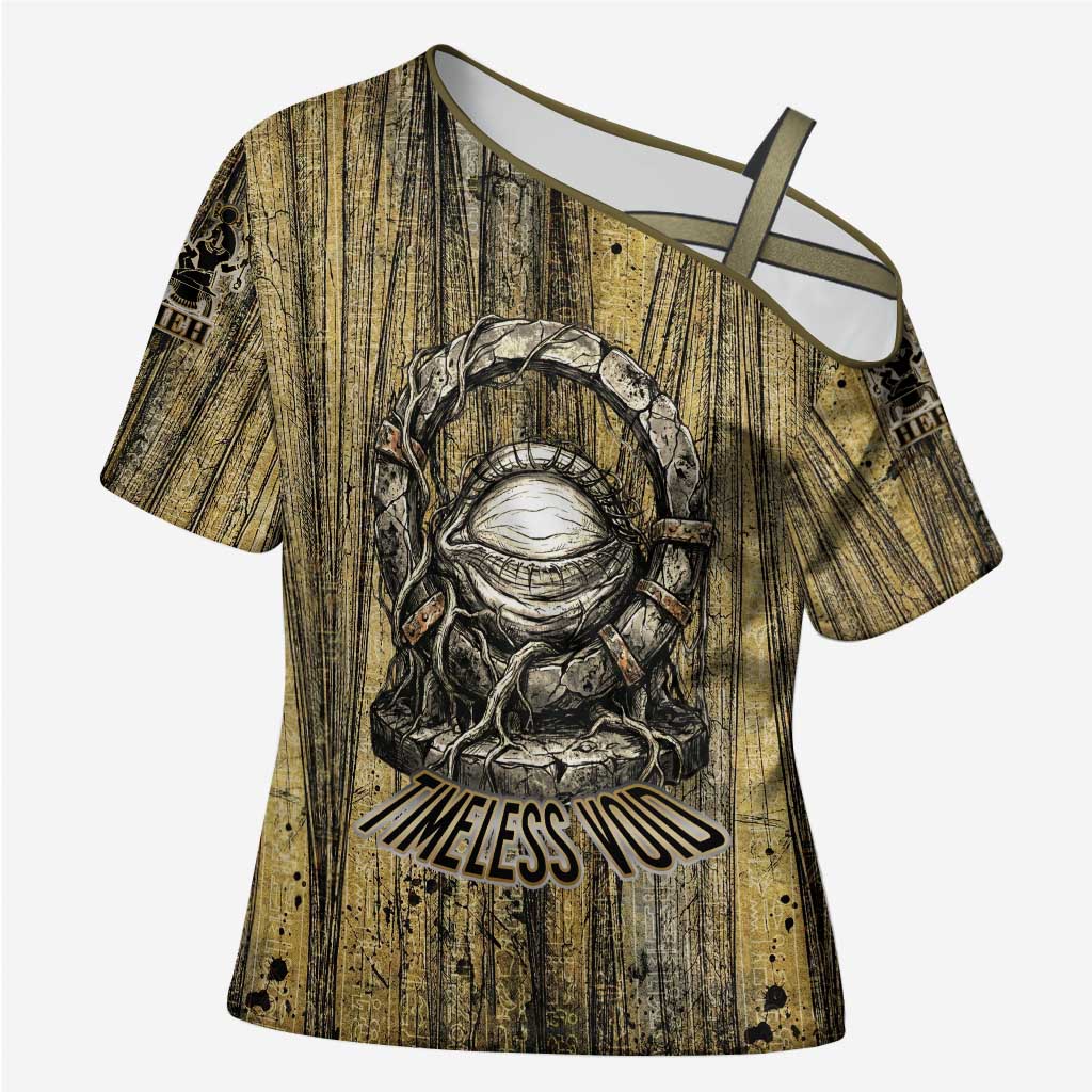 Heh and Hauhet Egyptian Cross Shoulder Shirt Timeless Gods Design Infinity Serpent and Divine Balance Ancient