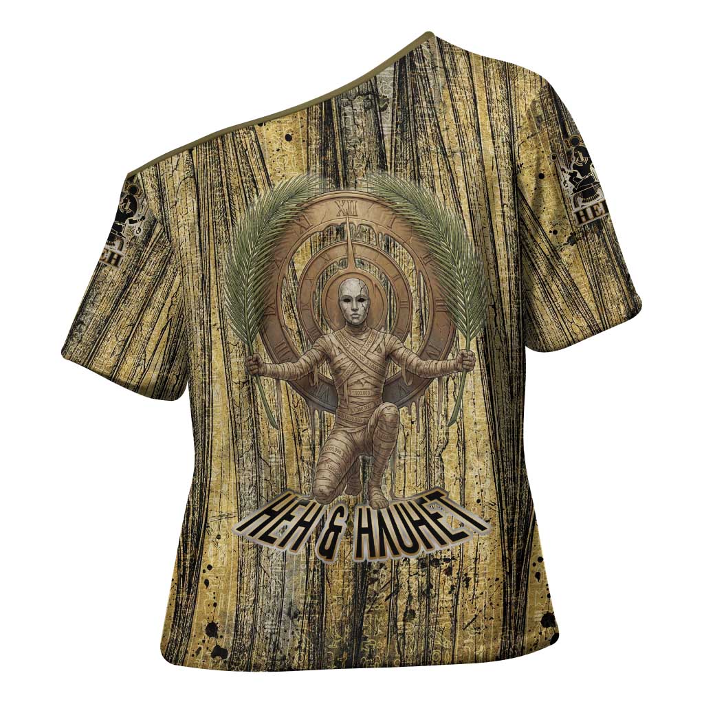 Heh and Hauhet Egyptian Cross Shoulder Shirt Timeless Gods Design Infinity Serpent and Divine Balance Ancient