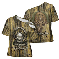 Heh and Hauhet Egyptian Cross Shoulder Shirt Timeless Gods Design Infinity Serpent and Divine Balance Ancient