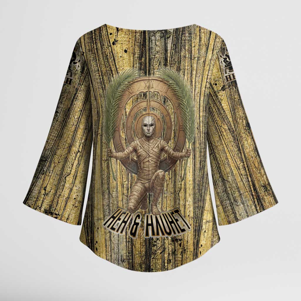 Heh and Hauhet Egyptian Kimono Sleeve Blouse Timeless Gods Design Infinity Serpent and Divine Balance Ancient