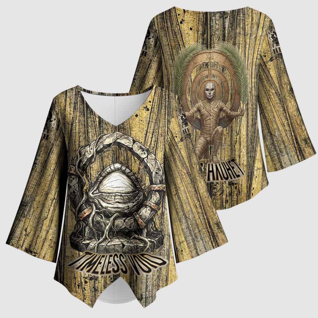 Heh and Hauhet Egyptian Kimono Sleeve Blouse Timeless Gods Design Infinity Serpent and Divine Balance Ancient